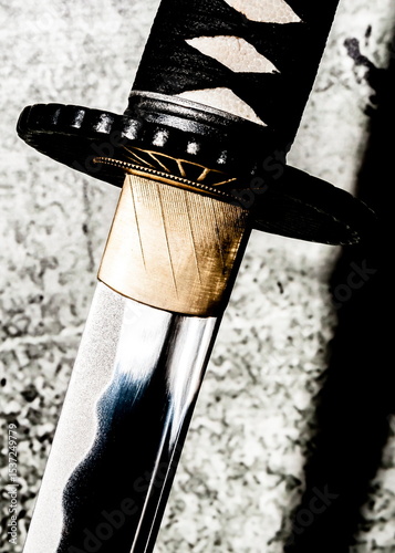 Close-up of a Japanese katana sword