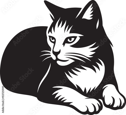 Cat silhouette design black and white art, Elegant house cat for decor themes