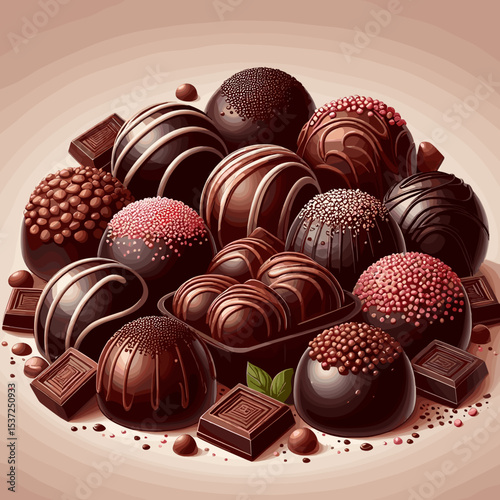 Luxurious assortment of chocolate truffles and bars arranged artistically on a light background