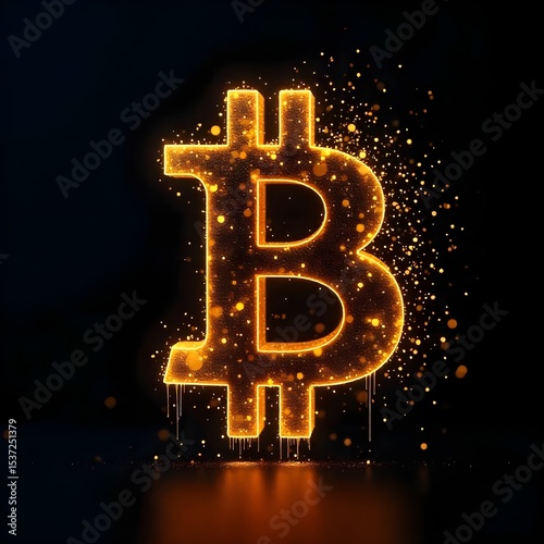 Bitcoin Symbol Gleaming Cryptocurrency Design Golden Sparkles Digital Currency Innovation Finance Investment Future Tech