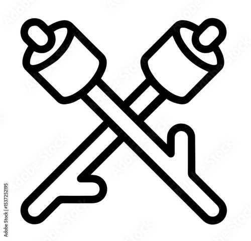 Crossed Sticks with Marshmallows Roasting over Campfire, Outdoor Camping, Nature Adventure, Cooking Food, Bonfire Relaxation, Picnic Leisure, Summer Recreation, Family Outdoor Activity