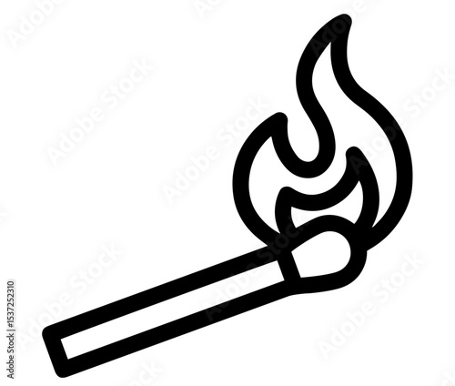 Burning Matchstick, Flame Ignition Symbol, Fire Starting Concept, Heat Source, Energy, Caution, Danger, Flammability, Lighting, Emergency Use, Survival and Safety 