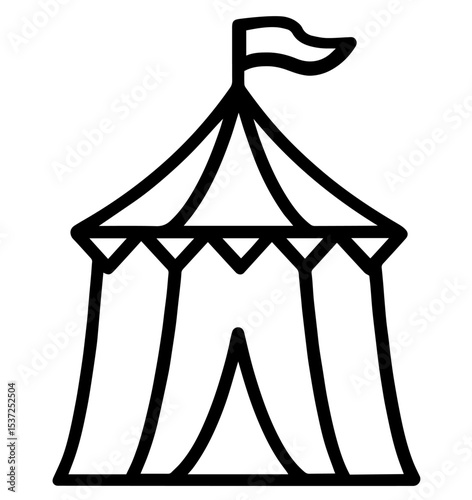 Circus Tent with Flag, Performance Arena, Traveling Show, Festival Entertainment, Acrobats and Clowns, Carnival and Fair Attraction, Dome Structure for Spectacle and Celebration

