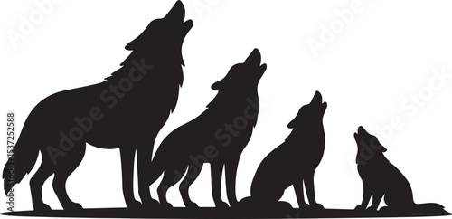 Wolf pack howling wild animal nature scene silhouette design vector illustration.