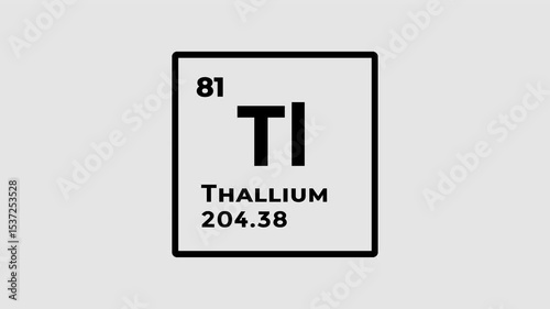Thallium, chemical element of the periodic table graphic animation. Alpha channel. Transparent background motion design. 4K resolution