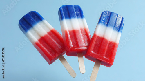 Patriotic red white blue popsicles create delightful chaos for summer celebrations. concept of food advertising, background banner. concept of american independence day, background 4th of july