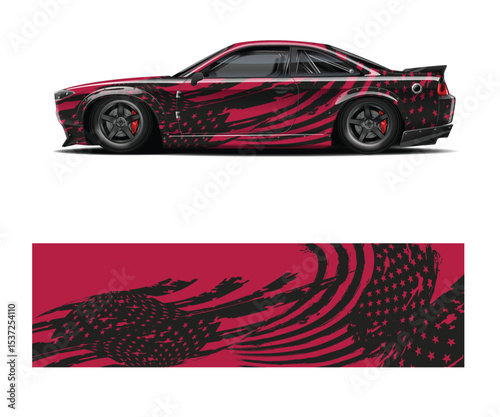 American Flag Design Muscle Car Wrap Vinyl Decal