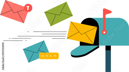 Email marketing campaign mailbox newsletter subscription digital communication vector illustration editable stock vector illustration