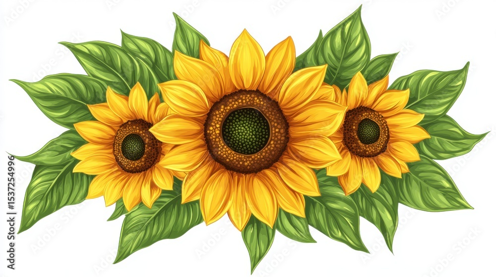 Naklejka premium Vegetation clipart on white background Concept a stylized sunflower with bold petals, bright, warm light, cheerful and iconic