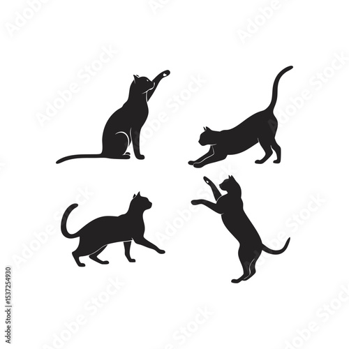 Dynamic Cat Silhouettes: Playful Feline Poses Vector Set