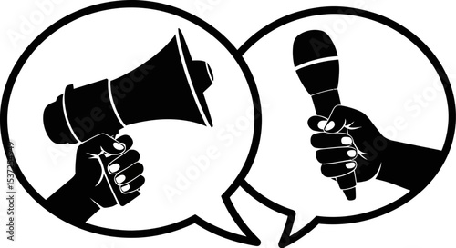 Megaphone and microphone communication concept illustration for speech and announcement design vector editable stock vector illustration