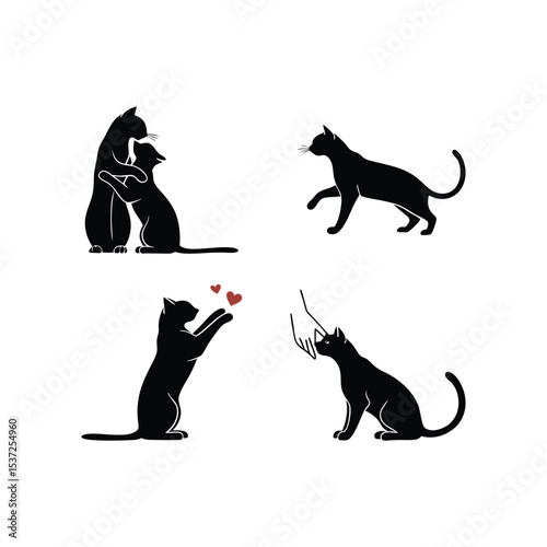 Cat Silhouettes: Playful Feline Poses Vector Set