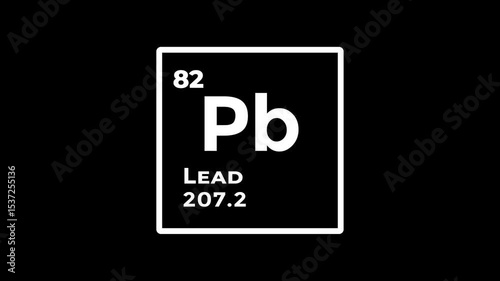 Lead, chemical element of the periodic table graphic animation. Alpha channel. Transparent background motion design. 4K resolution
