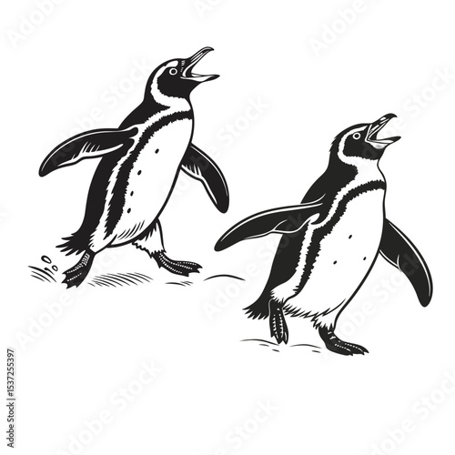 Dynamic Penguin Illustrations: Happy & Playful Antarctic Birds Vector Art