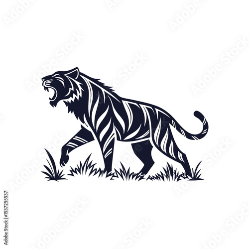  Dynamic Tiger Silhouette: Roaring & Prowling Big Cat Vector Art