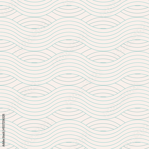 Minimalist Seamless Wave Line Pattern in Soft Blue on Cream Background