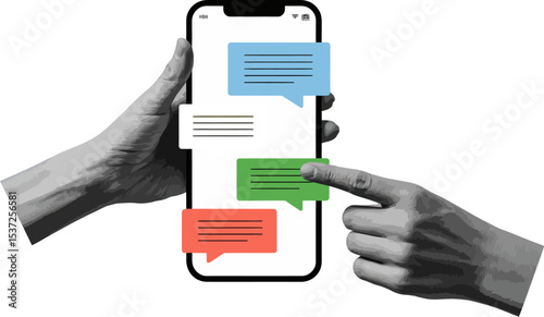 Mobile phone chat messaging app communication technology hands holding smartphone social media concept 100 editable stock vector illustration