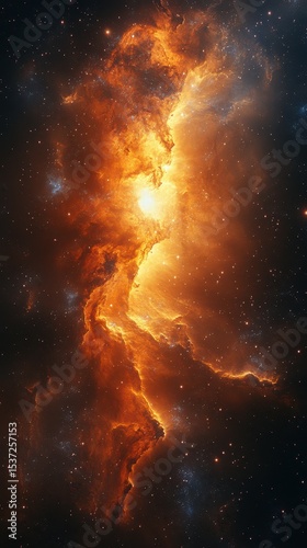 Vibrant nebula illuminating the cosmos with shades of orange and gold in deep space