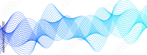 Abstract digital background with smooth, overlapping waveforms made of thin, translucent blue and cyan lines. Lines curve in fluid, harmonic motions with modern, minimalistic, and futuristic visual