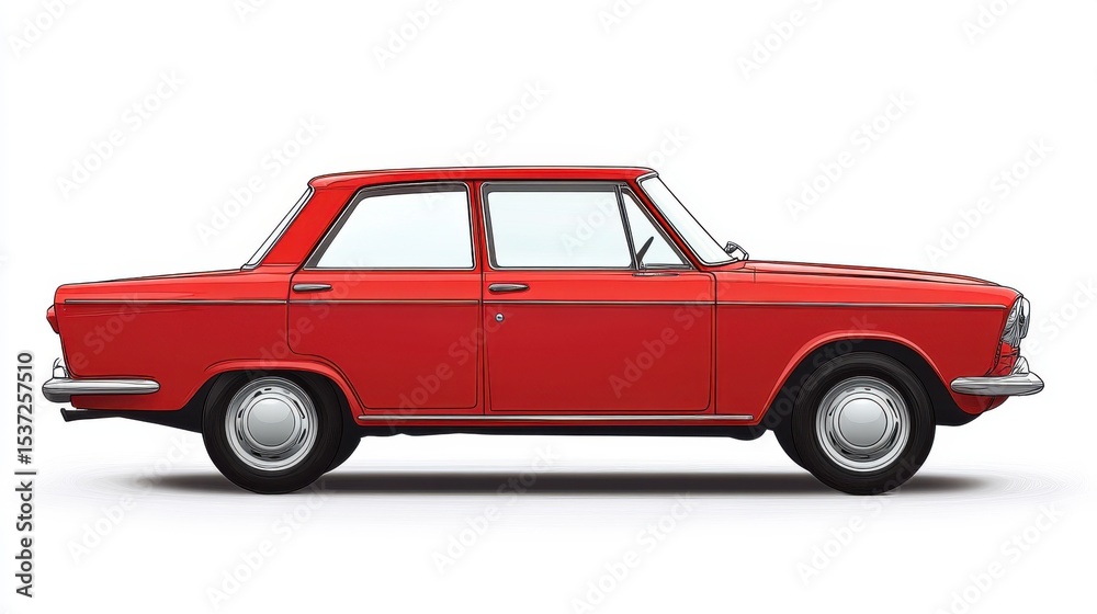 Fototapeta premium Vehicle clipart on white background Concept a classic red car from a side view, bright, even lighting, clean lines, isolated