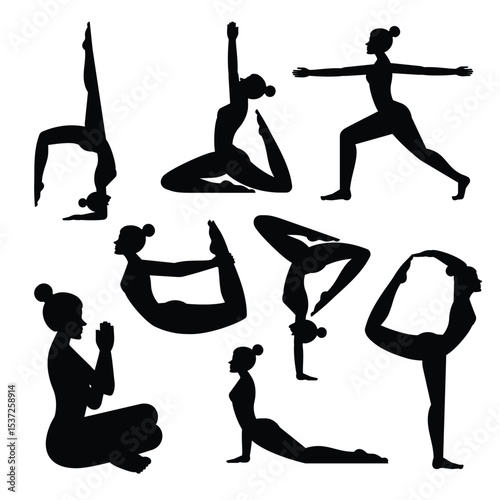 Yoga advertising woman icons silhouettes