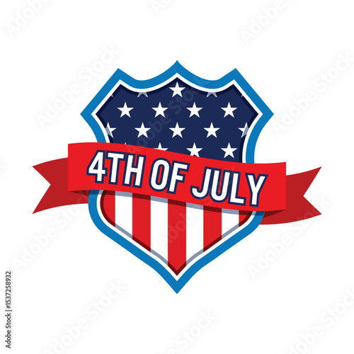 July 4th, 4th of July Shield badge emblem, american flag Color Red White and blue, patriotic design, USA Independence Day Celebration.