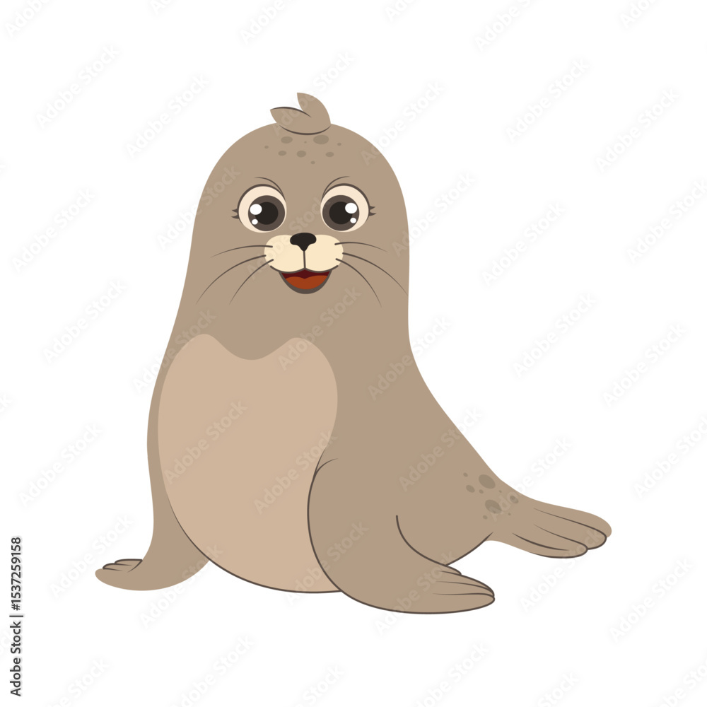 Obraz premium Adorable seal with big eyes and a smile. Cute marine mammal illustration perfect for children’s projects, educational materials, and nursery art.