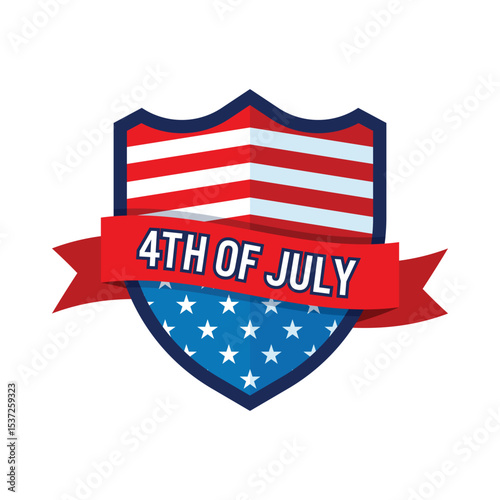July 4th, 4th of July Shield badge emblem, american flag Color Red White and blue, patriotic design, USA Independence Day Celebration.
