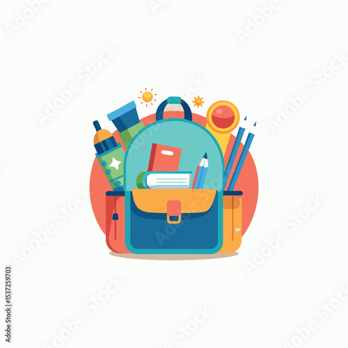 School bag with school supplies illustration