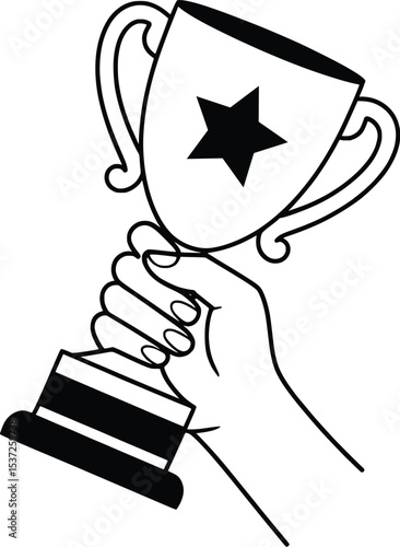 Champion Trophy Line Art, Hand Holding Award Vector Illustration.


