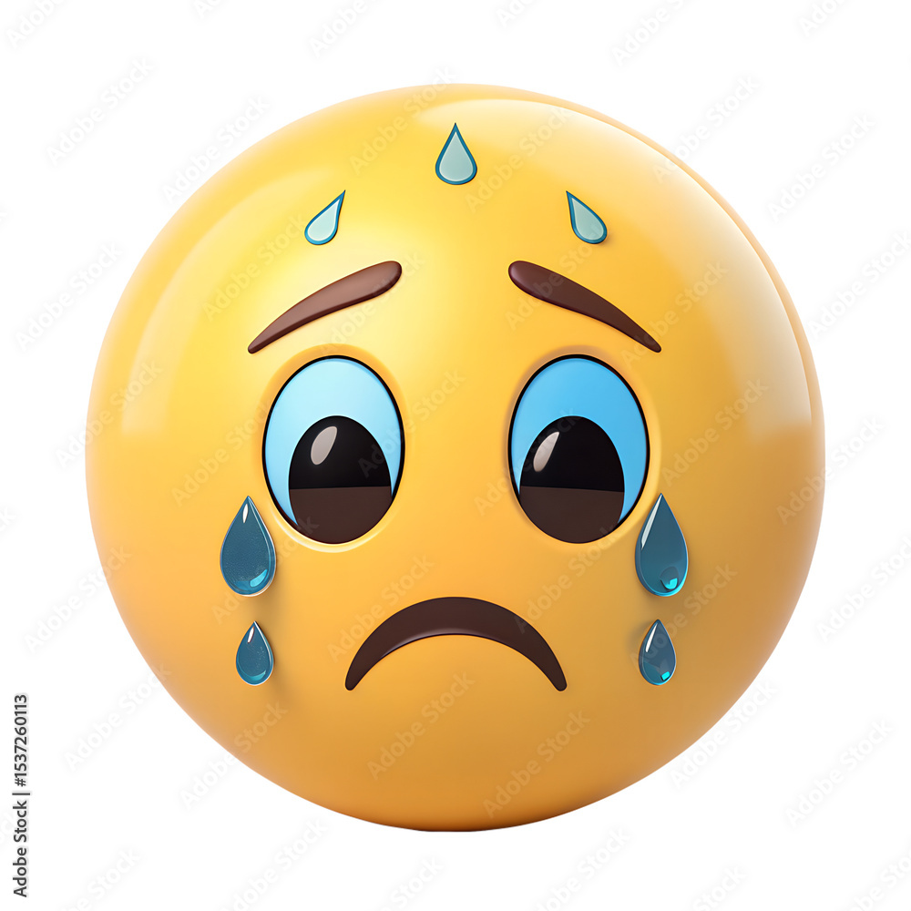 Fototapeta premium Sad crying yellow emoji on black background depicting sorrow and grief a 3d rendered illustration of emotional distress