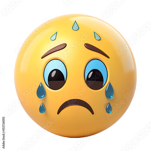Sad crying yellow emoji on black background depicting sorrow and grief a 3d rendered illustration of emotional distress