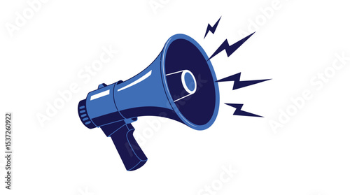 blue megaphone icon with sound waves – flat vector loudspeaker emitting audio signals, ideal for media, marketing, and announcement concepts