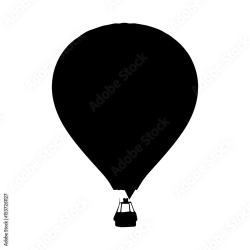 Minimalist Black Hot Air Balloon Silhouette on White Background

