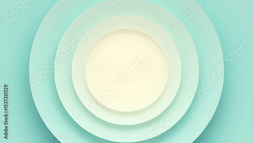 Abstract pastel green and cream concentric circles background
