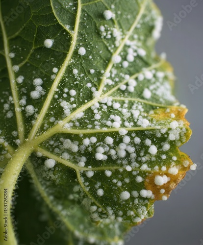 cucumber leaf covered in powdery white fungal coating
