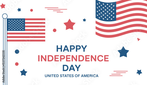 Festive independence day design featuring american flags and patriotic decorations on white background