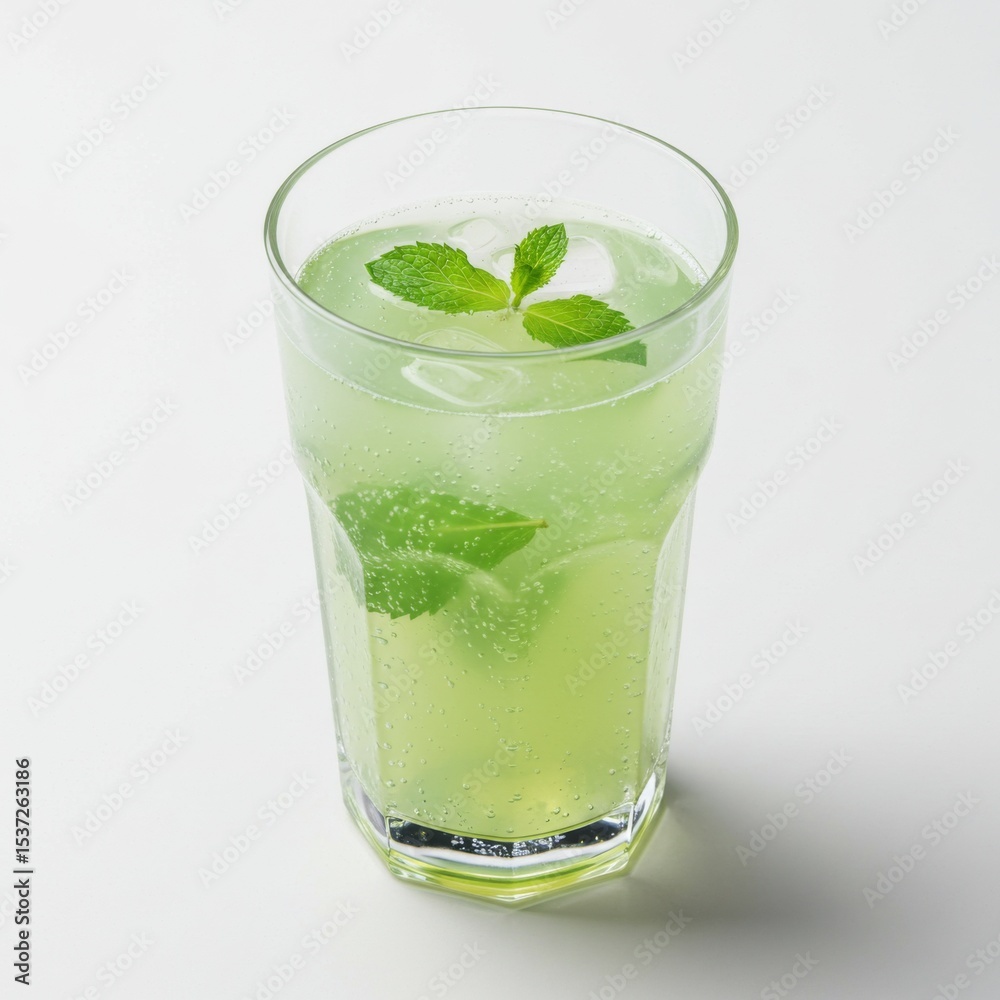 Refreshing Green Mint Drink with Ice in Glass Refreshing Green Mint Drink with Ice in Glass