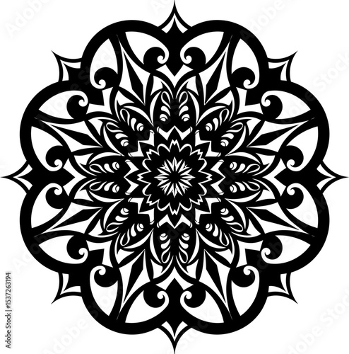 Black and white mandala design intricate vector art pattern decorative floral element meditation symbol art 100 editable stock vector illustration