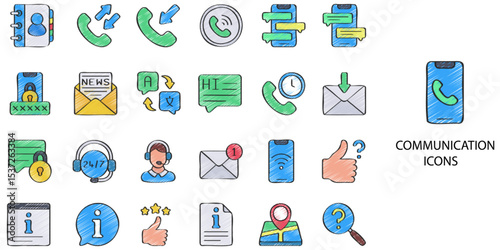 Communication simple New concept 24 hand drawn color icons set .Vector illustration.