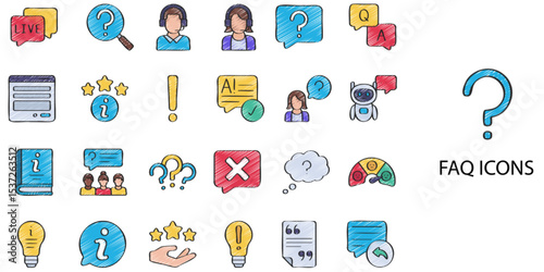 FAQ simple New concept 24 hand drawn color icons set .Vector illustration.	
