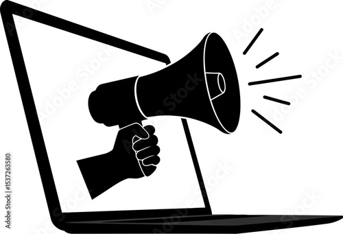 Online marketing announcement megaphone laptop promotion advertising digital marketing strategy tips editable stock vector illustration