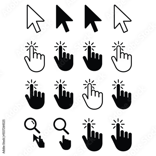 Set of standard and special function mouse cursor icons for GUI design and user interface interaction
