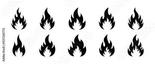 Fire icons set. Flame, bonfire symbol collection.