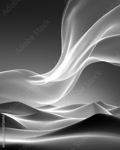 Abstract Desert Landscape: Evoking a sense of ethereal beauty, this abstract image presents a stylized desert landscape under a dreamlike sky. The flowing.