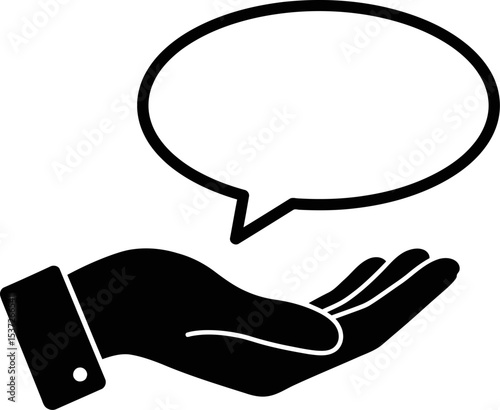 Hand holding speech bubble vector illustration for communication and feedback concept design idea editable stock vector illustration
