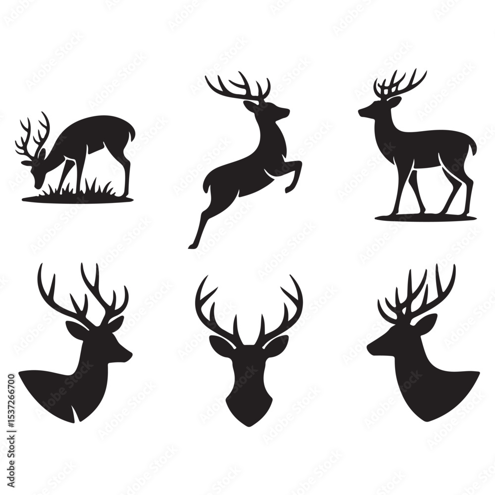 Naklejka premium Collection of Silhouette Deer Icons