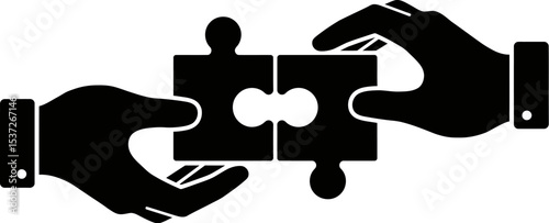 Hands connecting puzzle pieces vector illustration teamwork partnership solution concept graphic design editable stock vector illustration