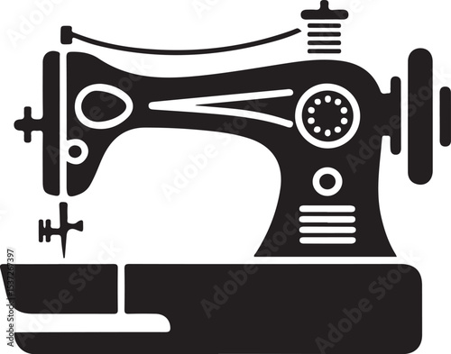 Vintage sewing machine icon black silhouette