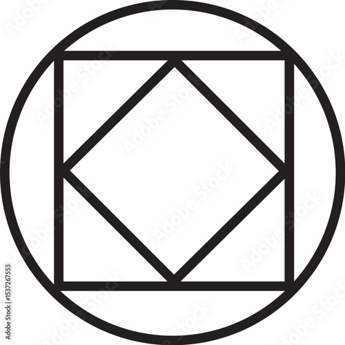 Abstract Diamond in Circle Geometric Symbol – Modern Minimalist Line Art